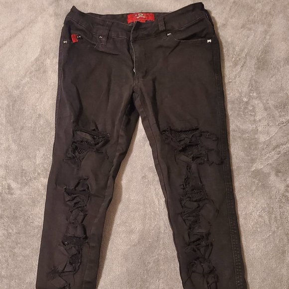 Royal Bones by Tripp Black Fishnet Skinny Jeans - Picture 4 of 9